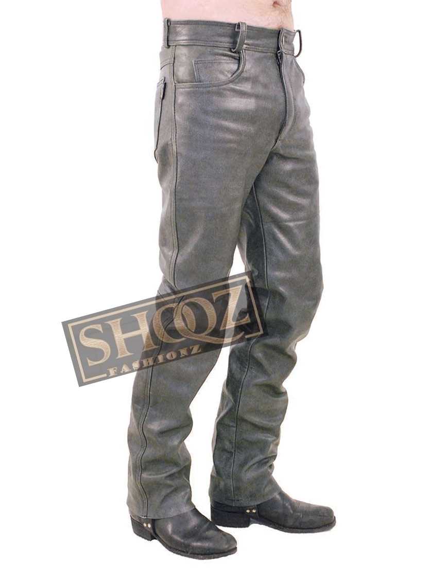 Men Plane Dull Grey Leather Pant Men Plane Dull Grey Leather Pant